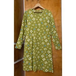 GUDRUN SJODEN IRIS green floral Organic cotton knit Dress artsy BOHO Sz S Midi